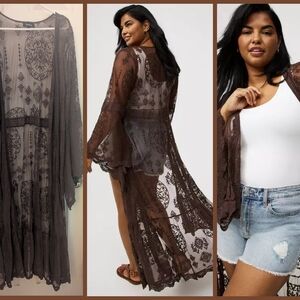 Torrid Brown Sheer Lace Kimono